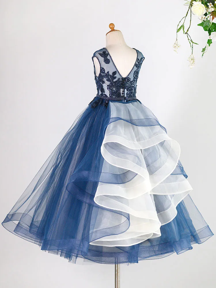 Jewel Neck Tulle Sleeveless Floor Length Princess Lace Kids Social Party Dresses