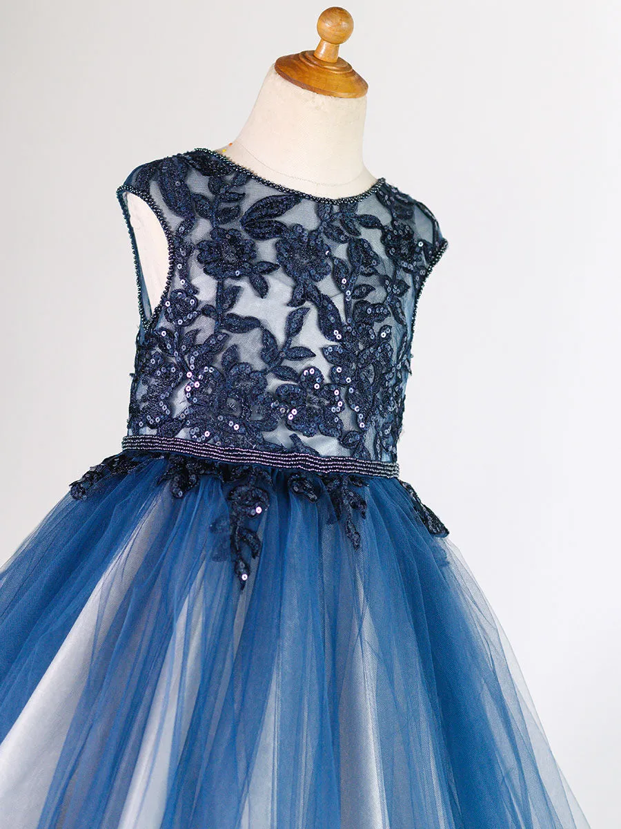 Jewel Neck Tulle Sleeveless Floor Length Princess Lace Kids Social Party Dresses