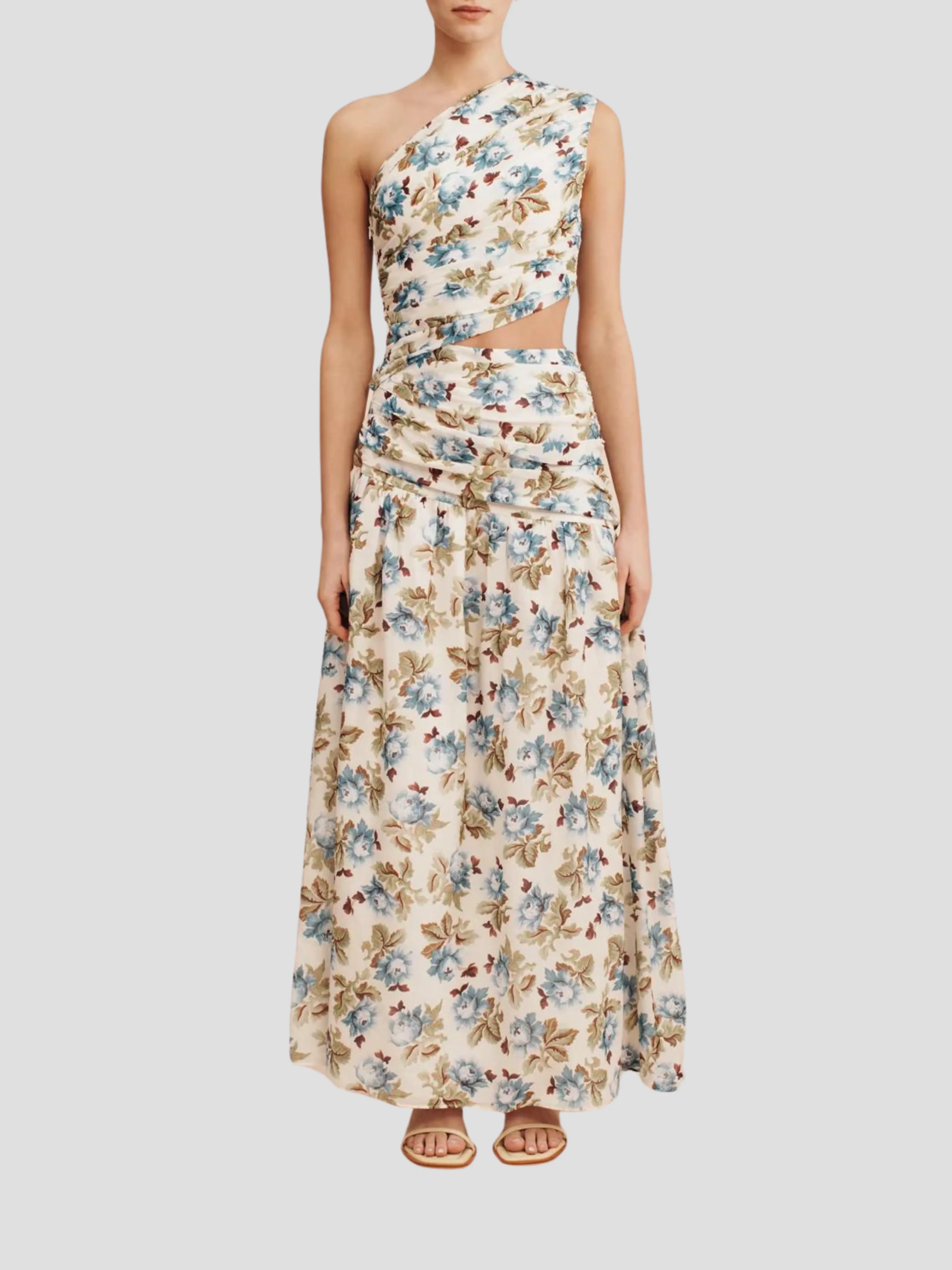 Joslin One-Shoulder Floral Silk Dress
