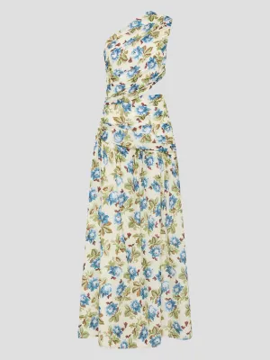 Joslin One-Shoulder Floral Silk Dress