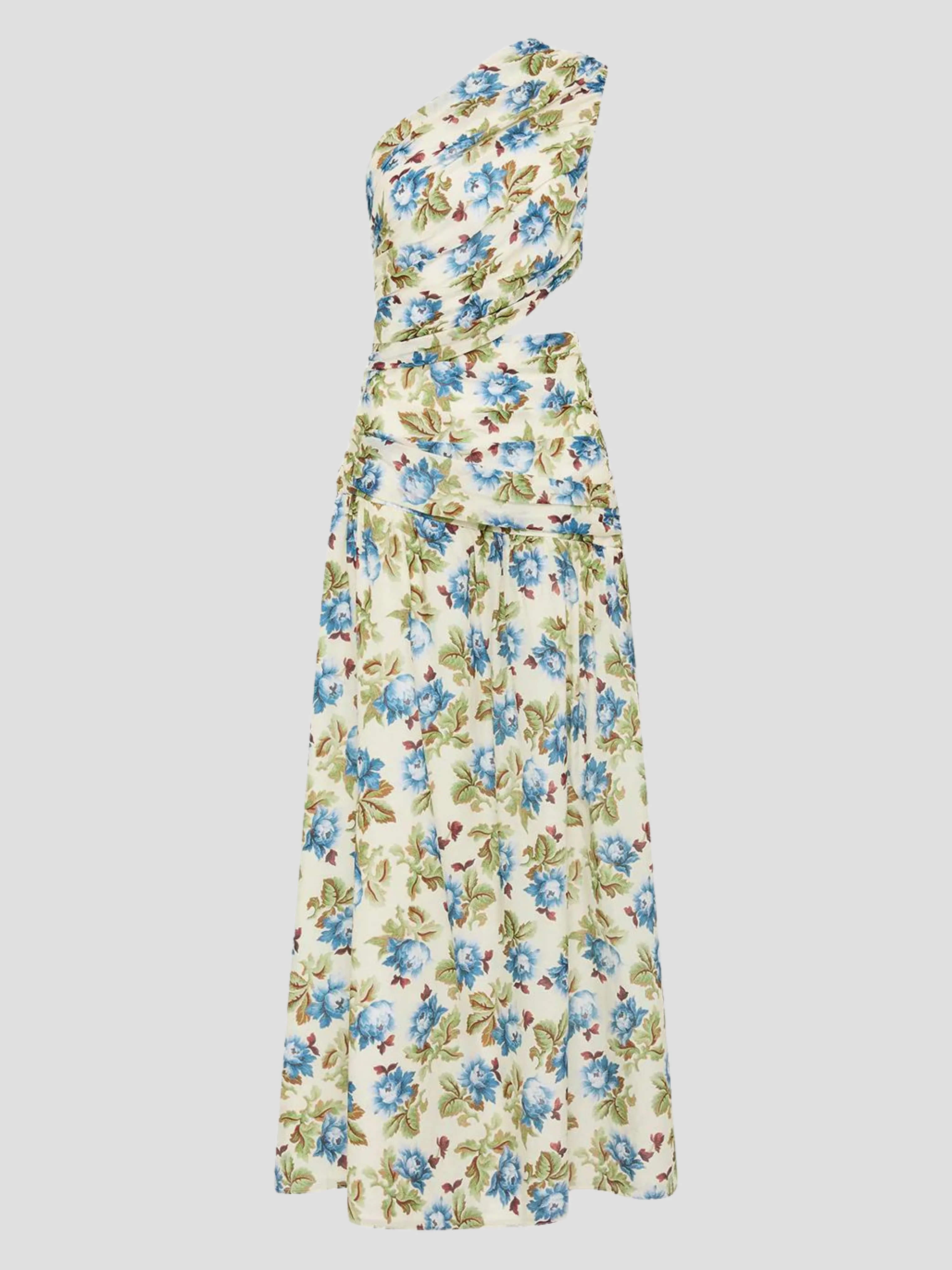 Joslin One-Shoulder Floral Silk Dress