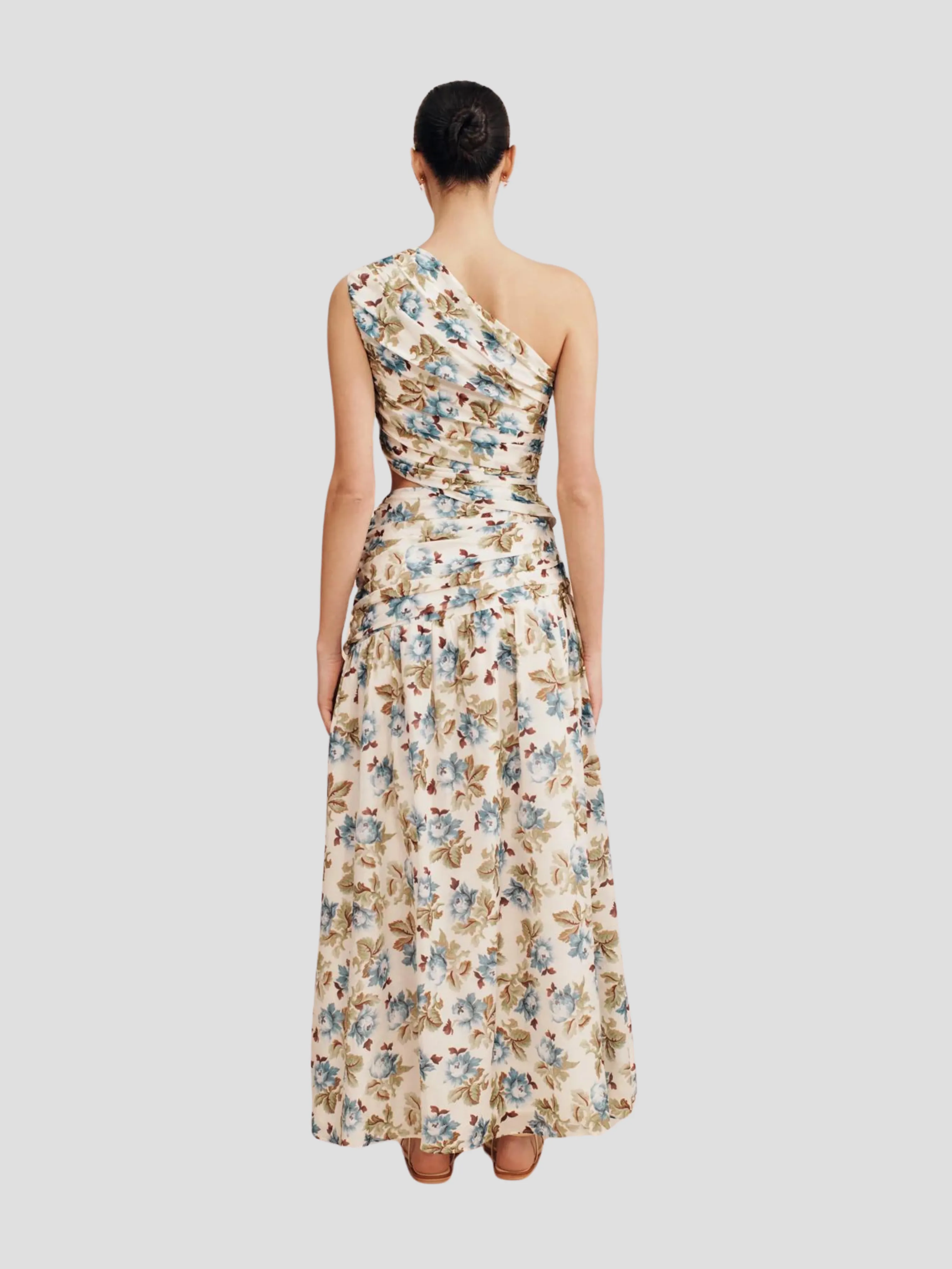 Joslin One-Shoulder Floral Silk Dress