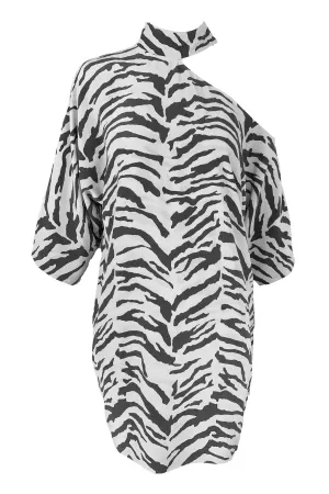 Julia Neck Cut Out Dress Grey Zebra