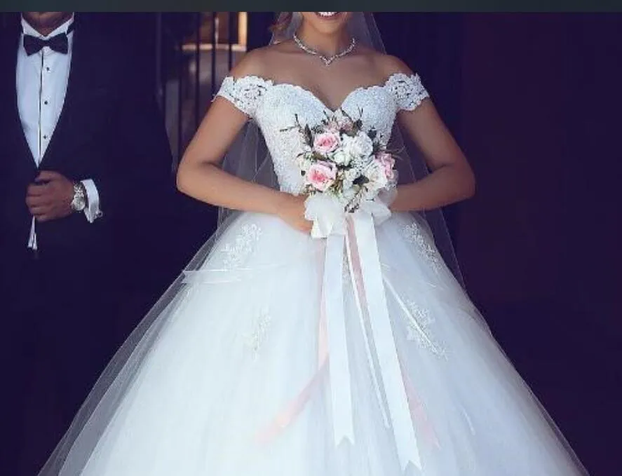 Julie James White Lace Appliques Bridal Ball Wedding Gowns