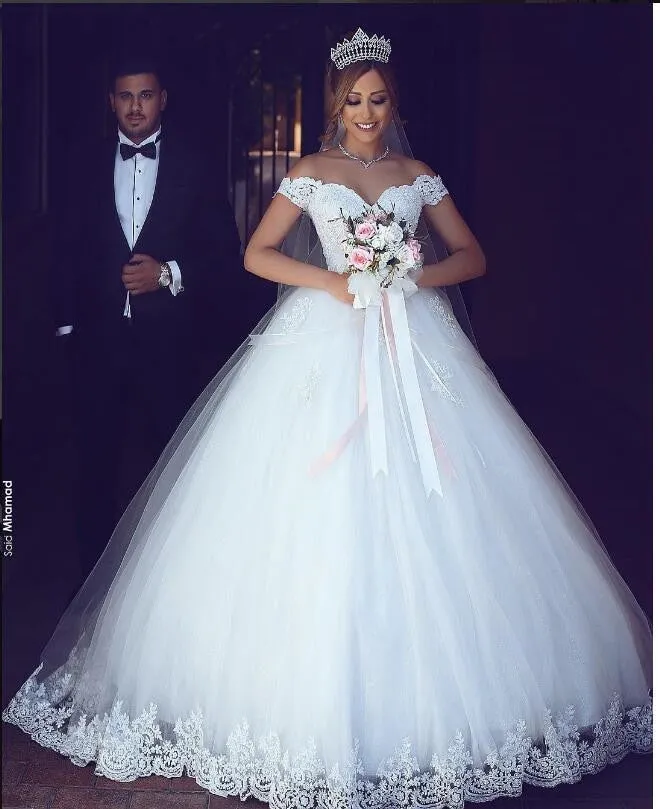 Julie James White Lace Appliques Bridal Ball Wedding Gowns
