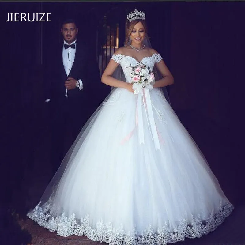 Julie James White Lace Appliques Bridal Ball Wedding Gowns