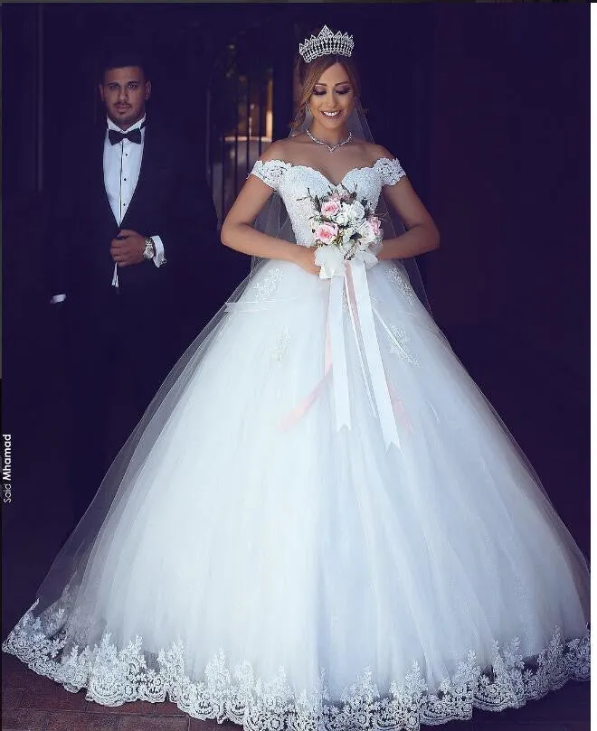 Julie James White Lace Appliques Bridal Ball Wedding Gowns