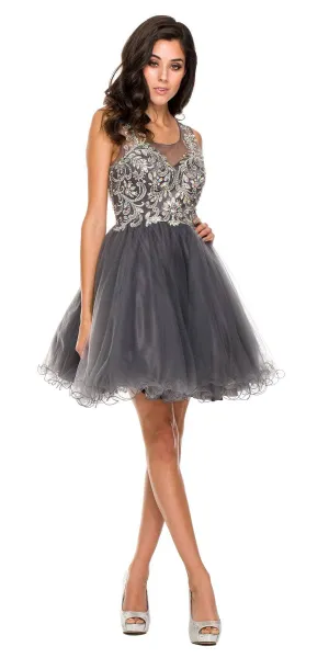 Juliet 749 Poofy A Line Short Dress Tulle Embroidery