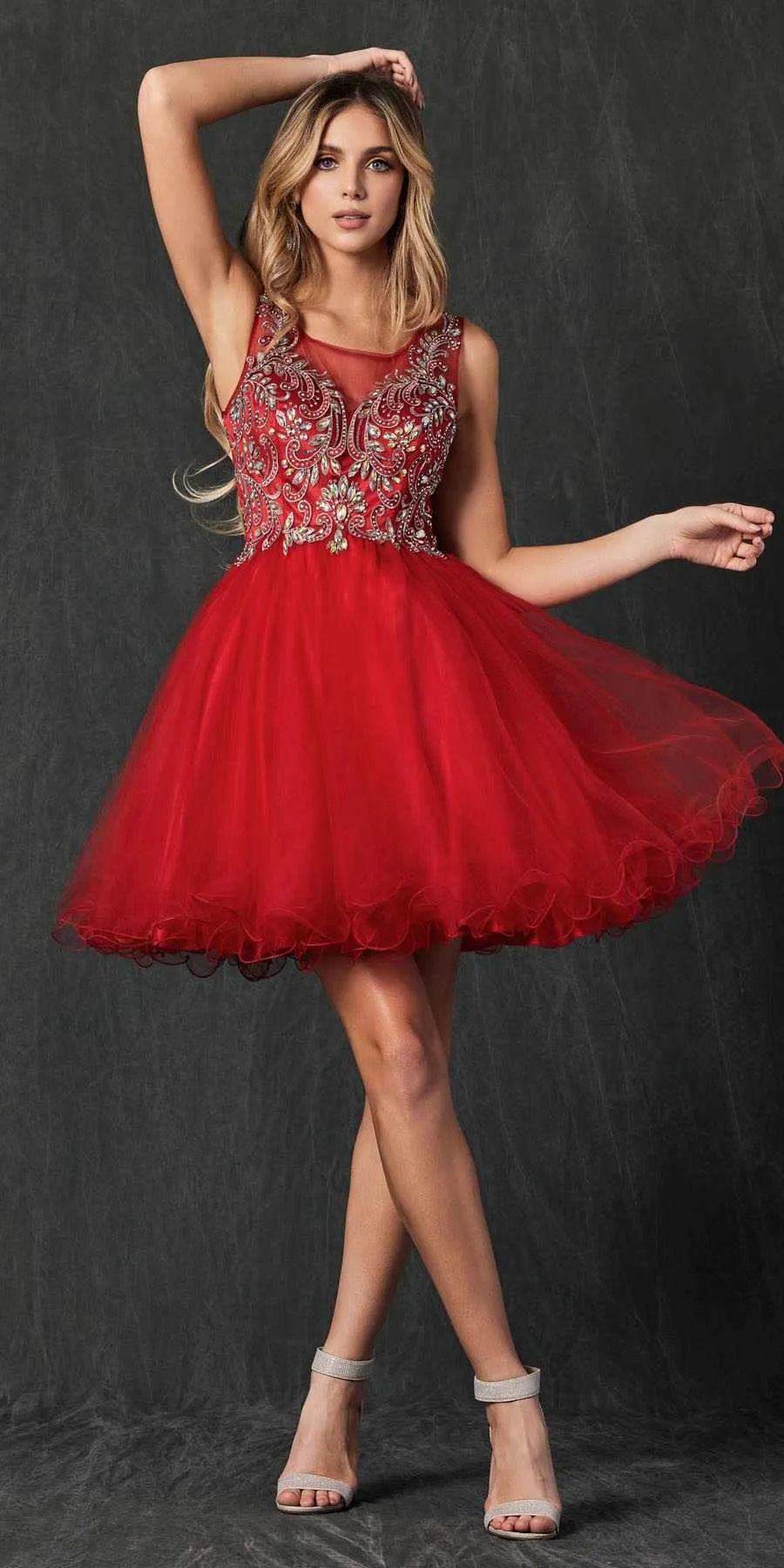 Juliet 749 Poofy A Line Short Dress Tulle Embroidery