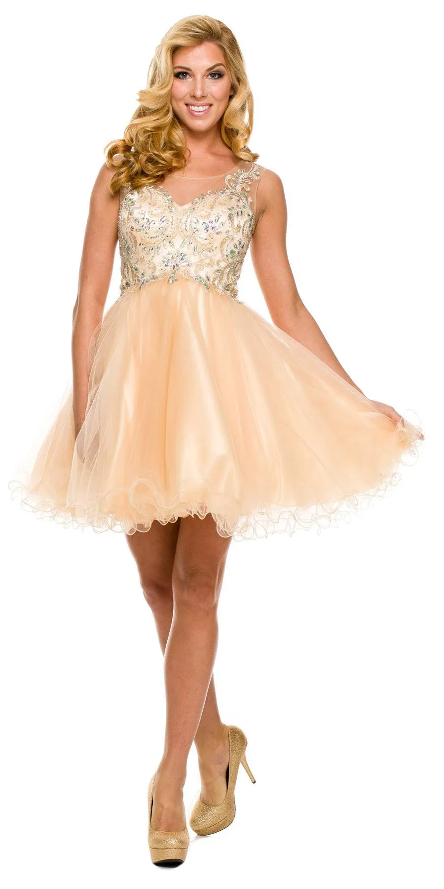 Juliet 749 Poofy A Line Short Dress Tulle Embroidery