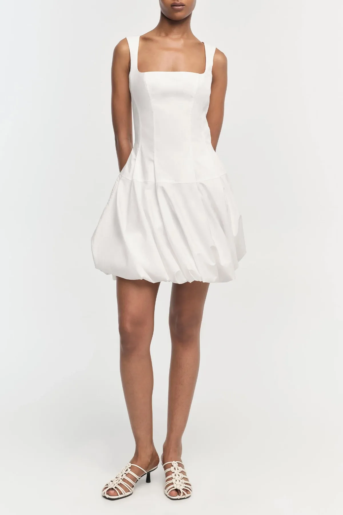 Juni Bubble Mini Dress in White