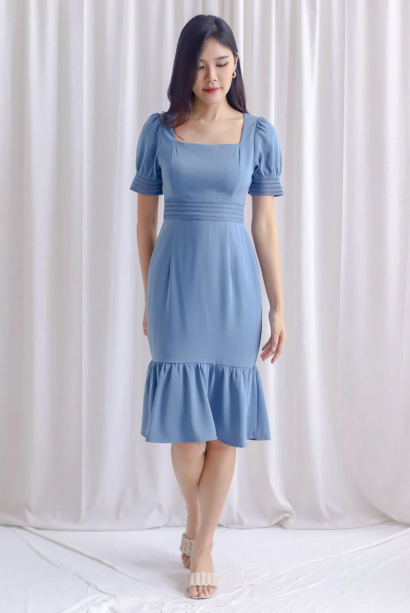 Katrine Puffy Sleeve Mermaid Dress In Steel Blue