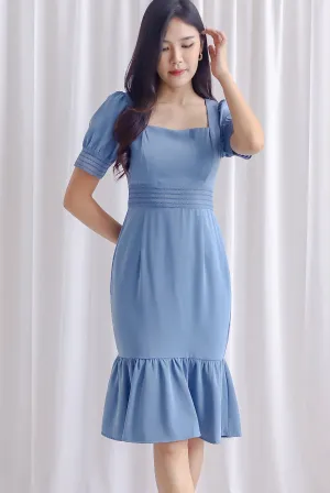 Katrine Puffy Sleeve Mermaid Dress In Steel Blue