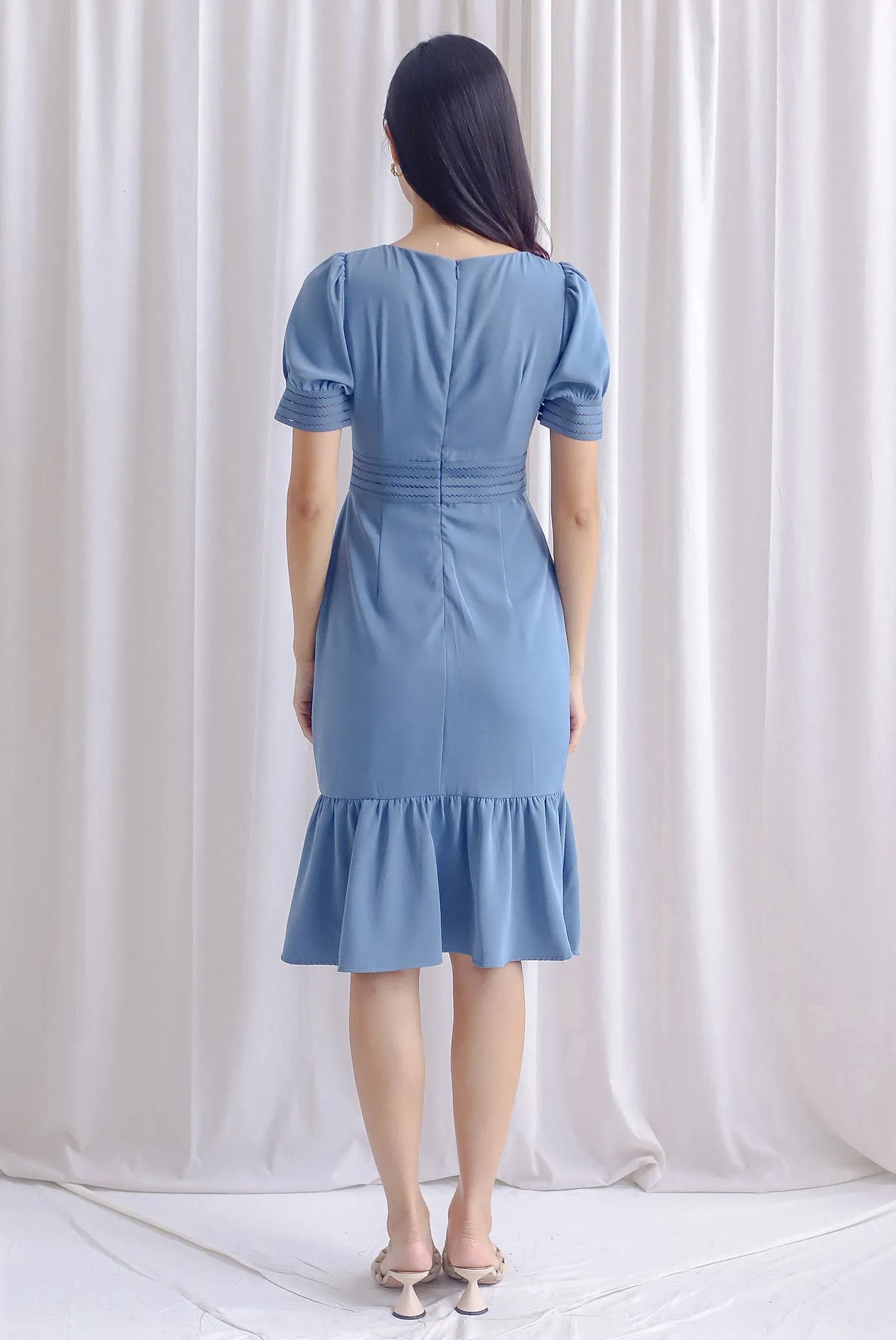 Katrine Puffy Sleeve Mermaid Dress In Steel Blue