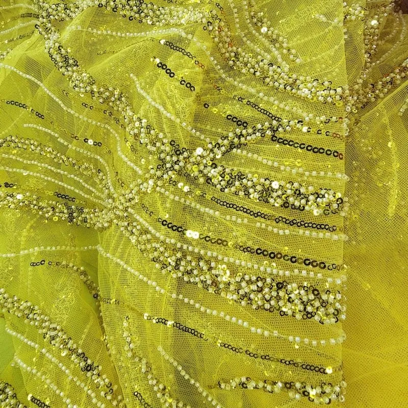 Kenzi Beaded Lace Fabric Yellow 130cm