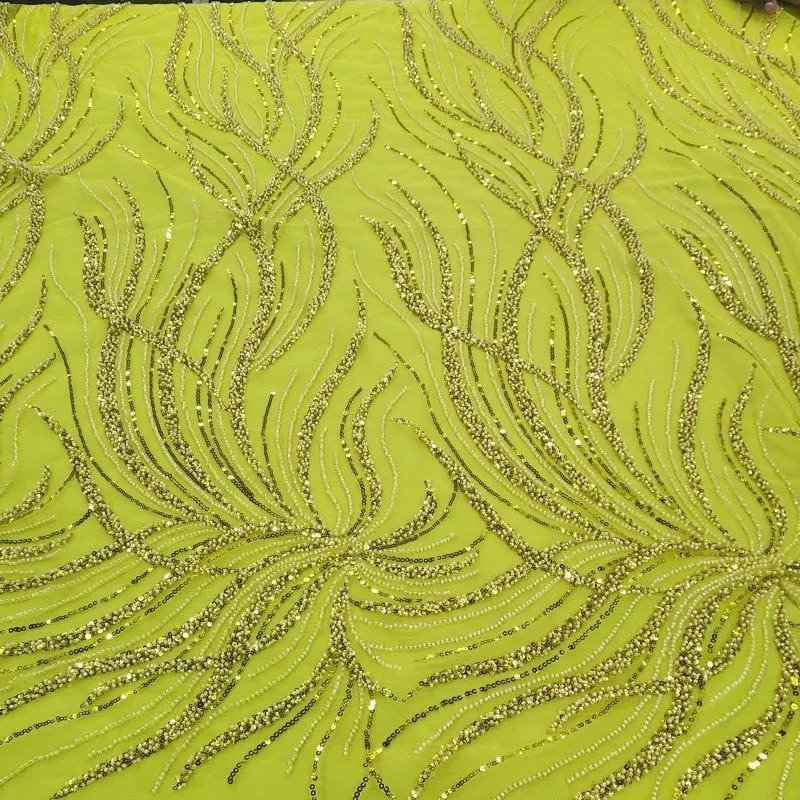 Kenzi Beaded Lace Fabric Yellow 130cm