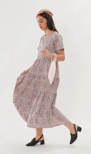 KORA Tiered Floral Maxi Dress (Cream)