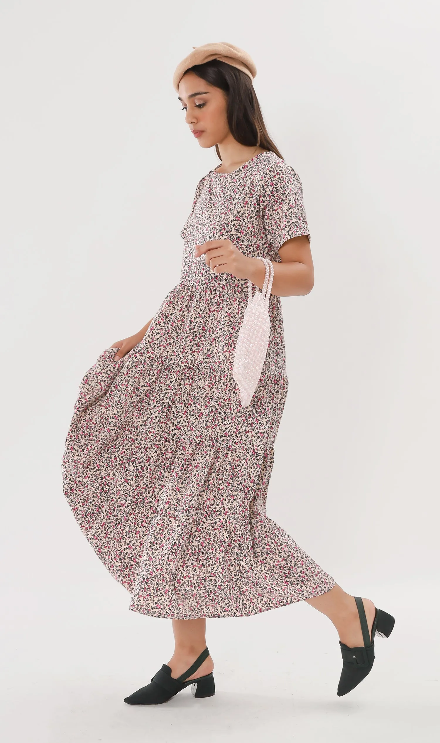 KORA Tiered Floral Maxi Dress (Cream)