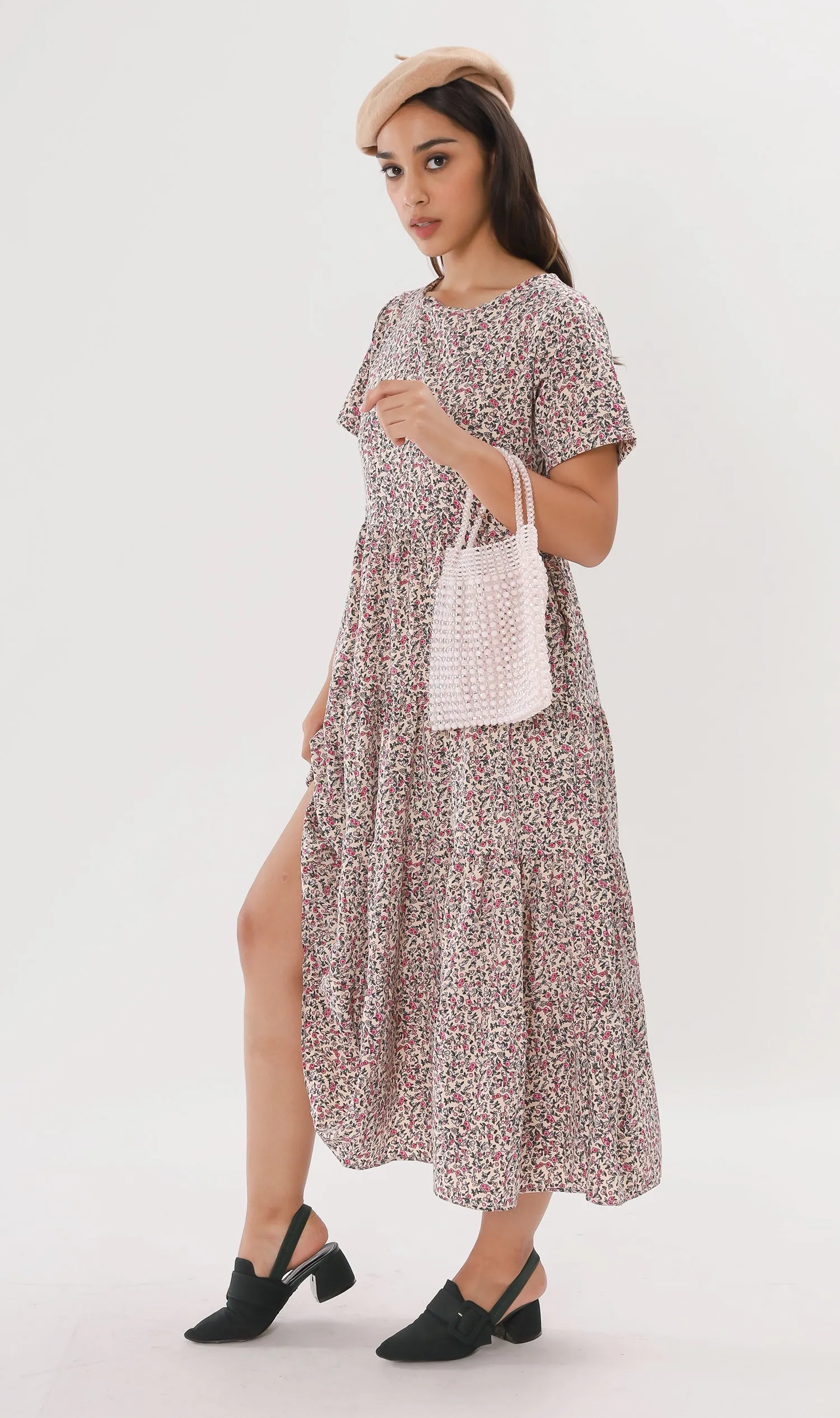 KORA Tiered Floral Maxi Dress (Cream)