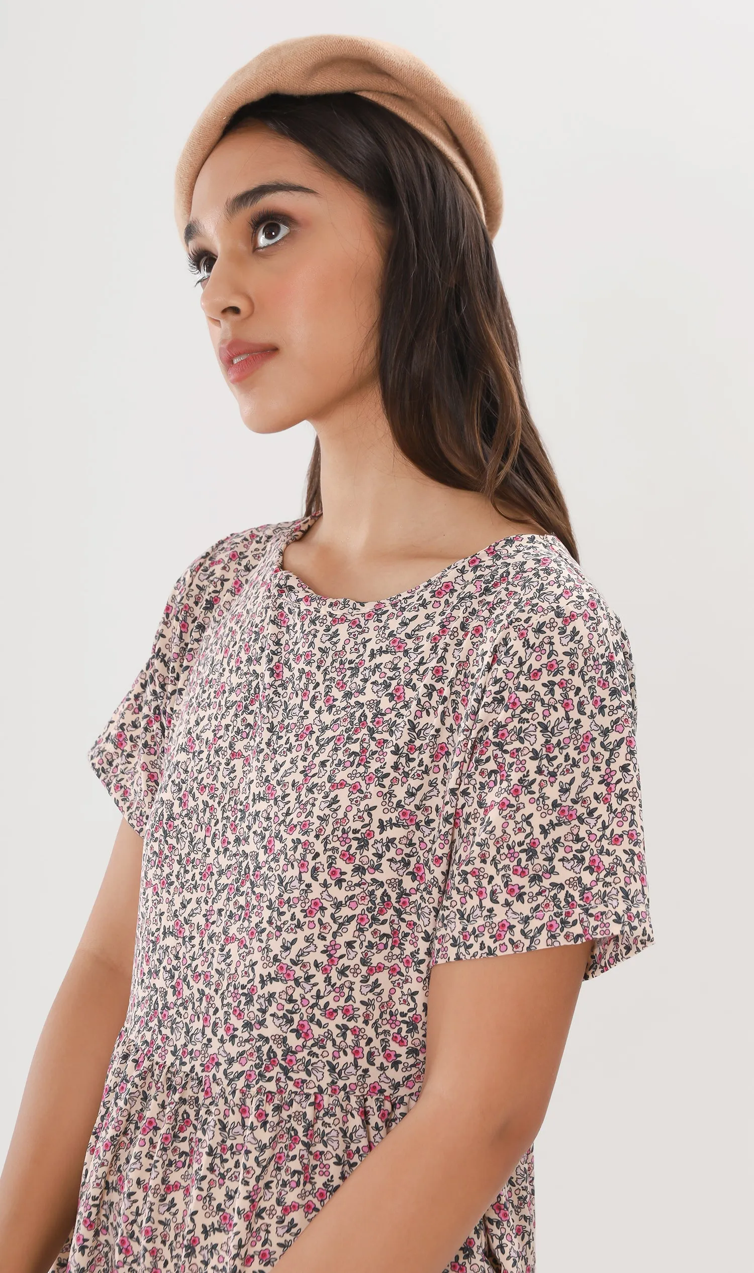 KORA Tiered Floral Maxi Dress (Cream)