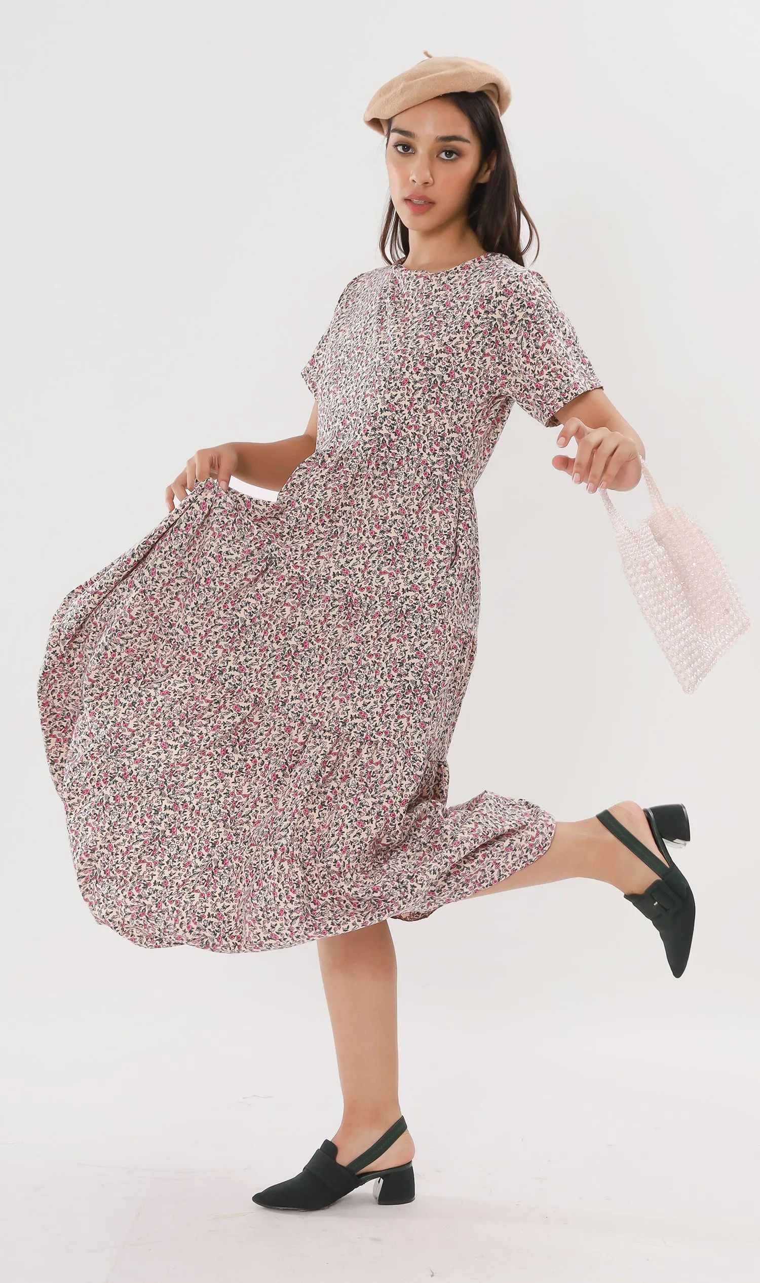 KORA Tiered Floral Maxi Dress (Cream)