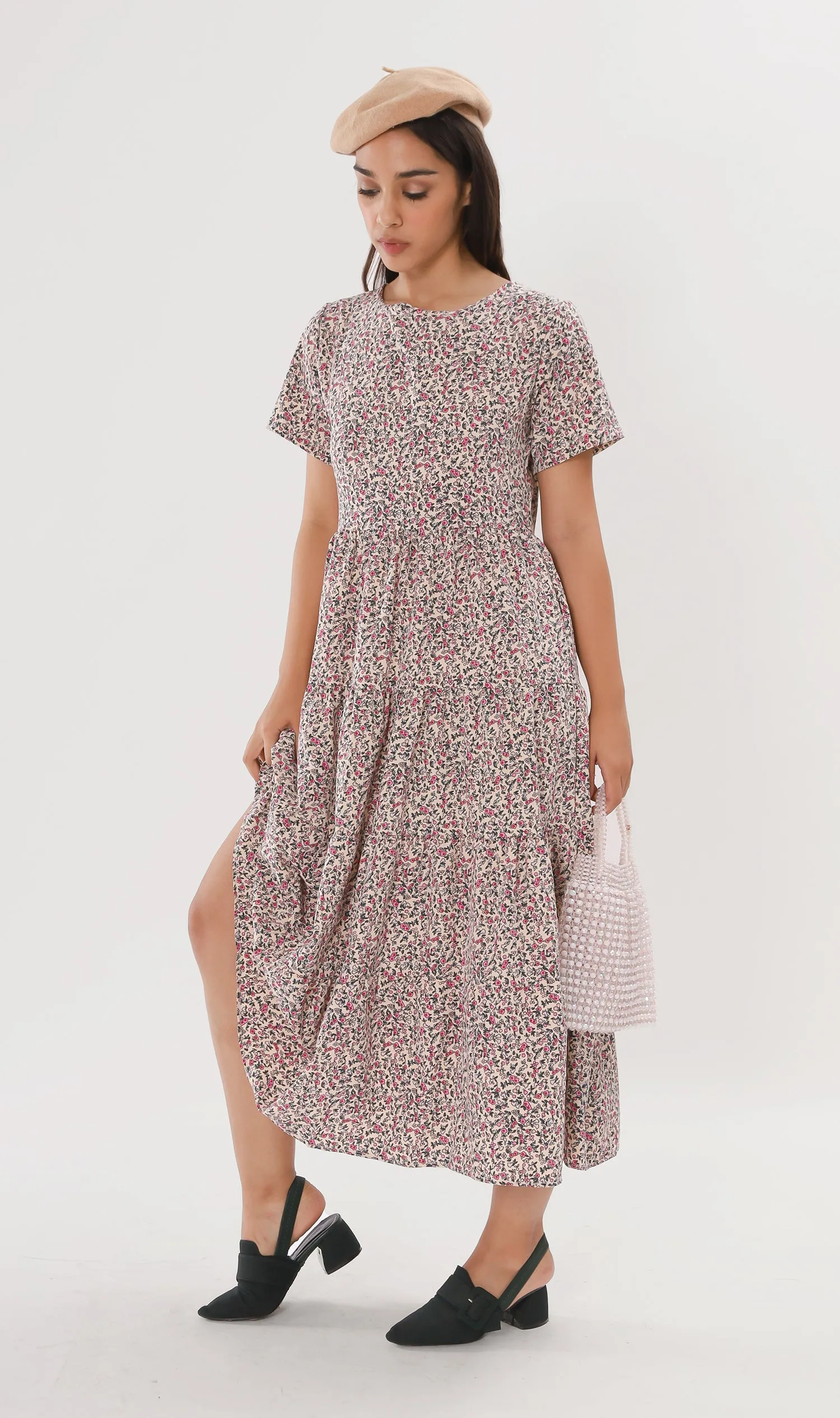 KORA Tiered Floral Maxi Dress (Cream)