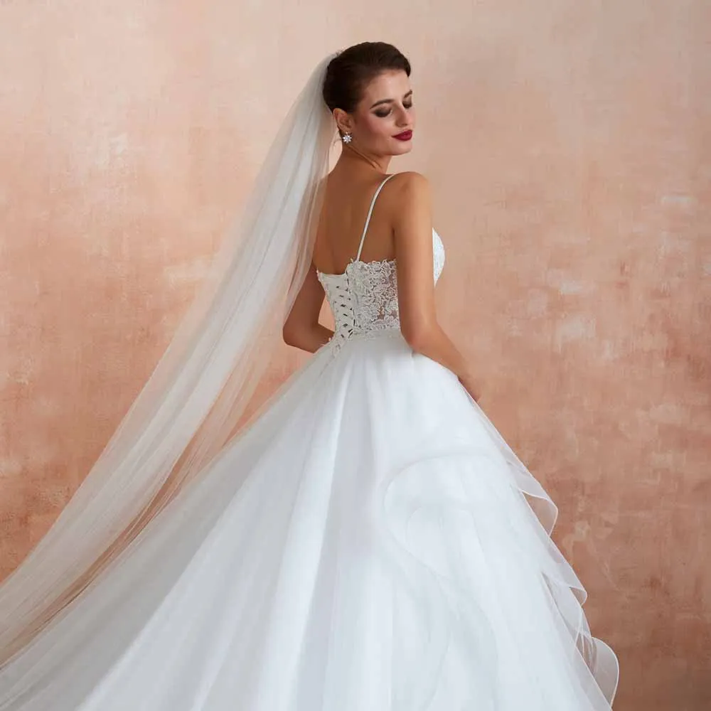 Lace Ball Gown Wedding Dress with Ruffle Skirt EN3414