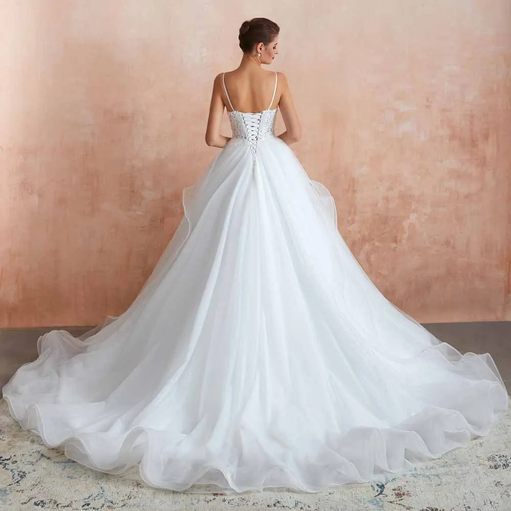 Lace Ball Gown Wedding Dress with Ruffle Skirt EN3414