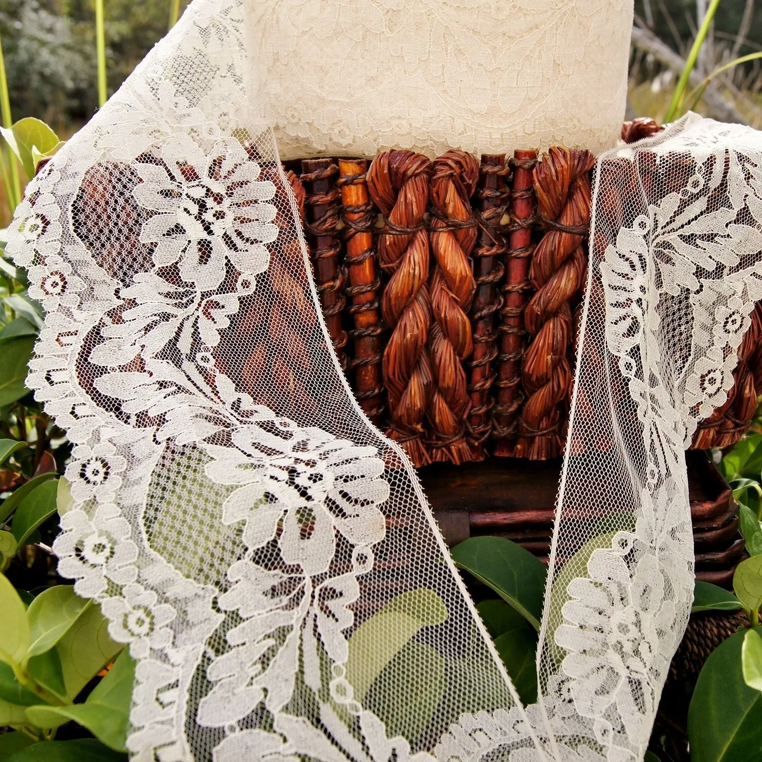 Lacy Mesh Cream Scalloped Floral Lace 4½" wide