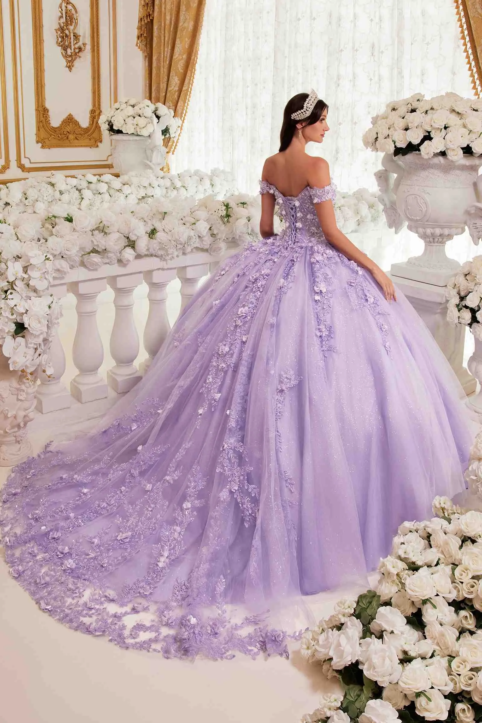 Ladivine 15717 Off the Shoulder 3D Floral Applique Quinceanera Gown
