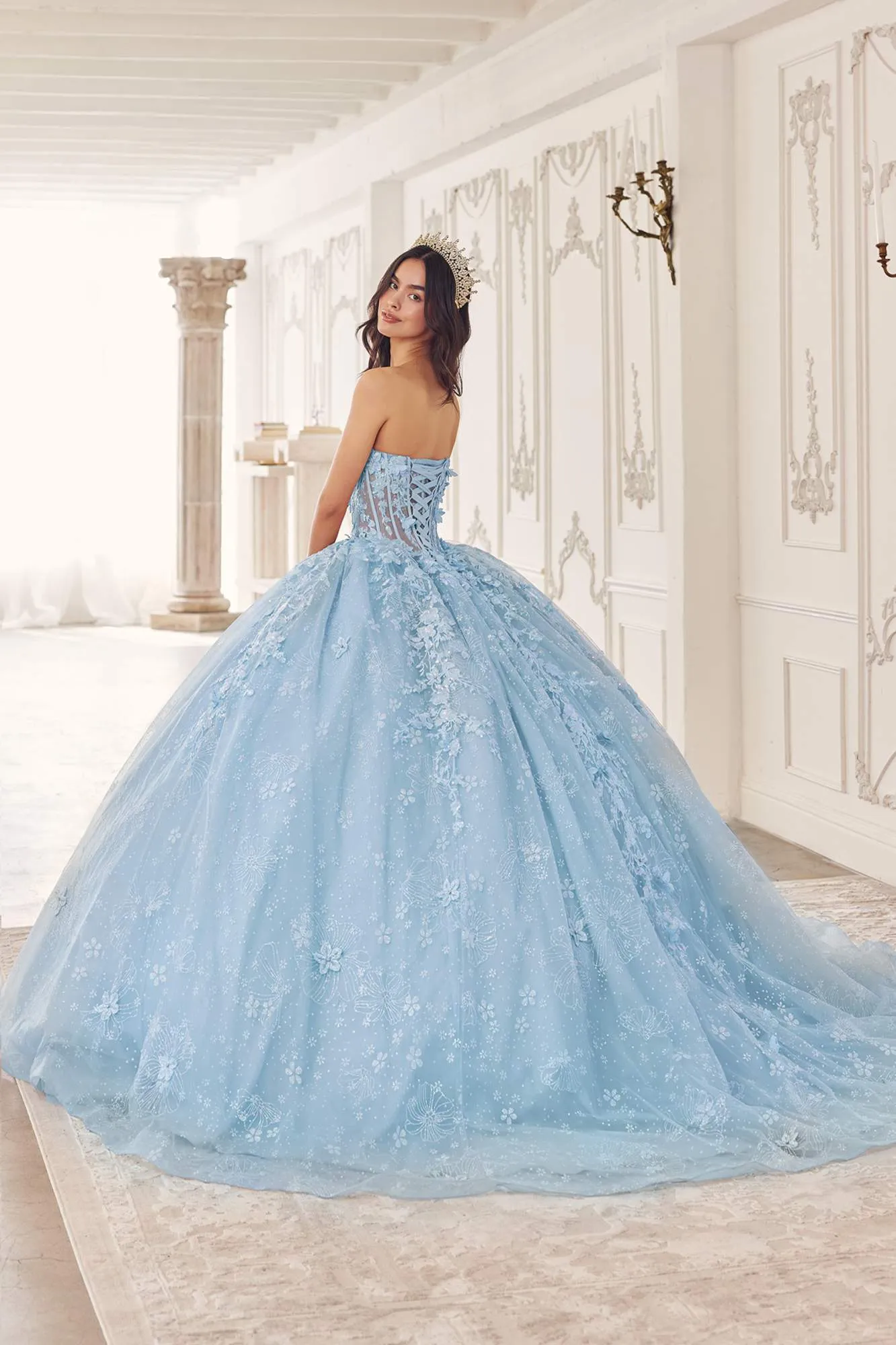 Ladivine 15719 Long Poofy Quinceanera Gown With Tulle Cape