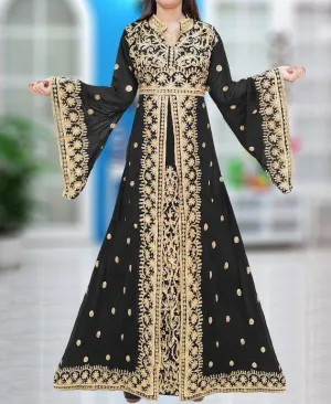 Latest beautiful embroidered Arabic bridal outfit in black color # A2201