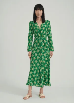 Lea Silk Shirt Dress (Green Nebula)