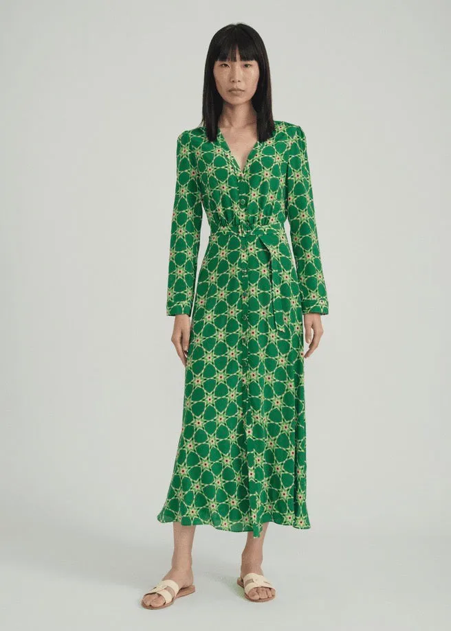 Lea Silk Shirt Dress (Green Nebula)