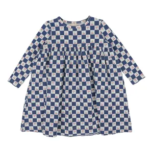Lil Legs Checked Tulip Dress Long Sleeve - Blue (Printed Weekday Collection)