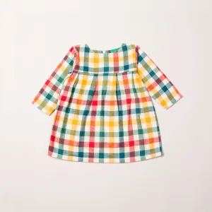 Little Green Radicals Autumn Rainbow Check Smock Dress