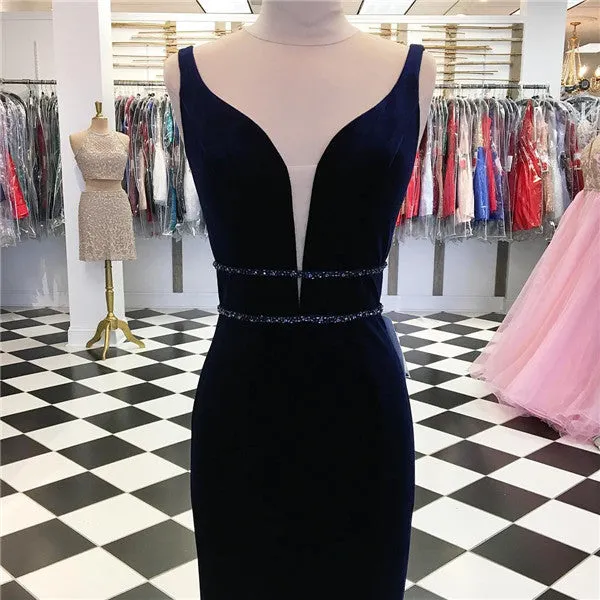 Long Mermaid Velvet Beaded Prom Dresses, PD0978