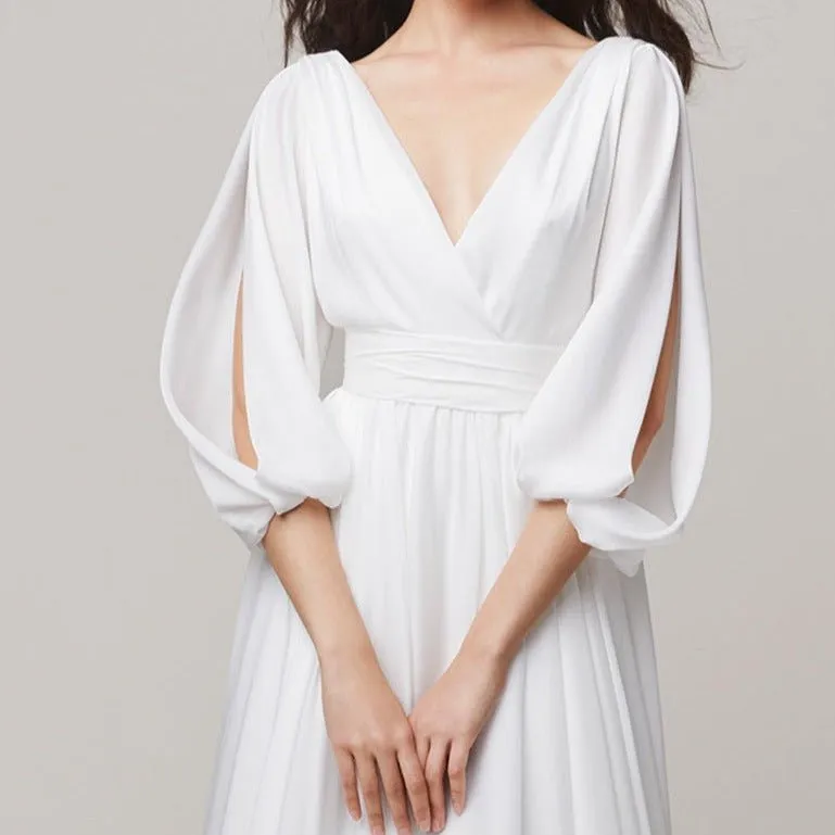 Long Sleeve Tail Satin Wedding Dress