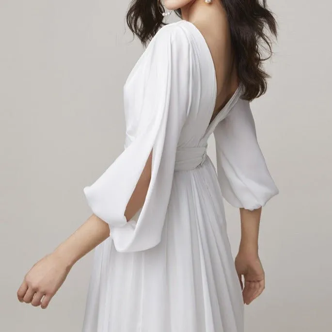 Long Sleeve Tail Satin Wedding Dress