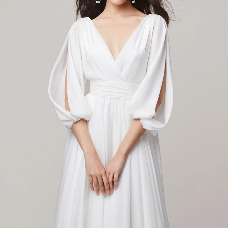 Long Sleeve Tail Satin Wedding Dress