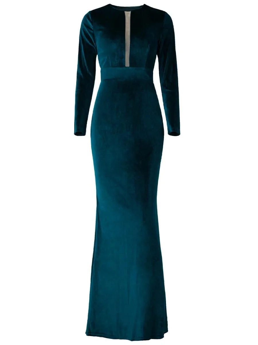 Long Sleeve Velvet Green Evening Dress XJ940