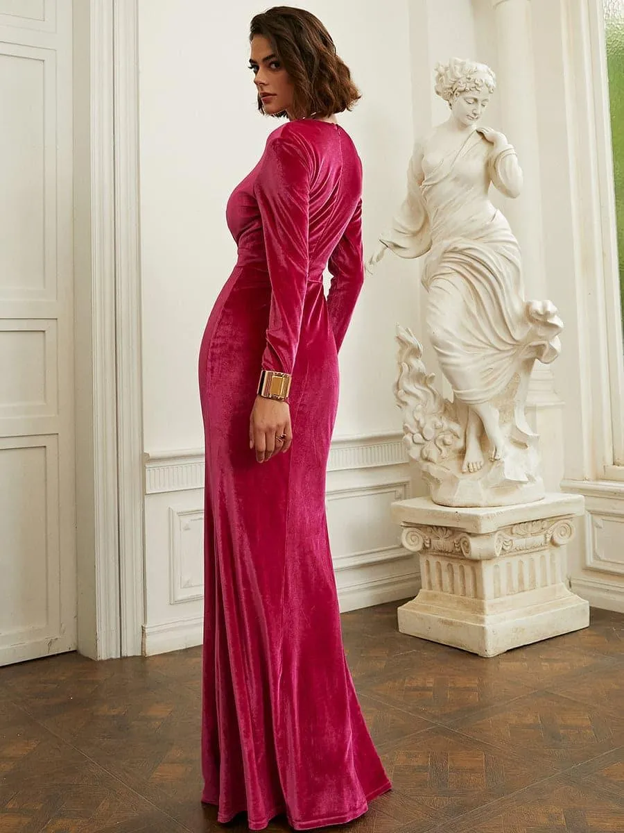 Long Sleeve Velvet Green Evening Dress XJ940