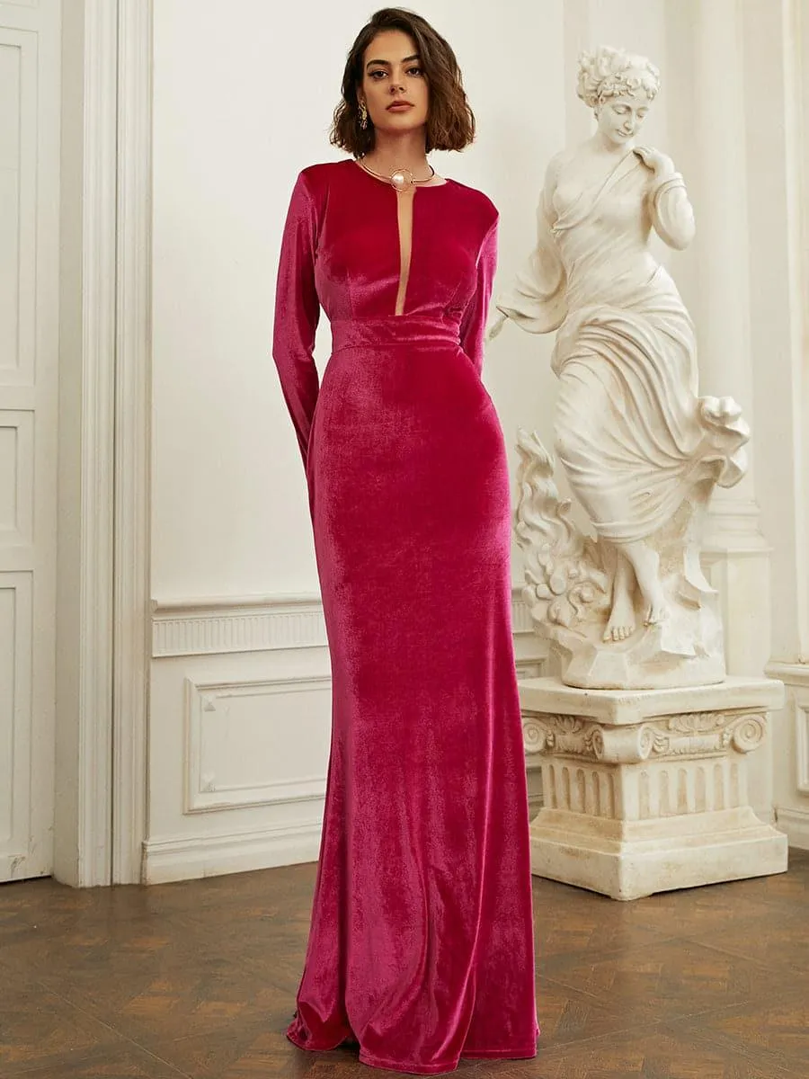 Long Sleeve Velvet Green Evening Dress XJ940