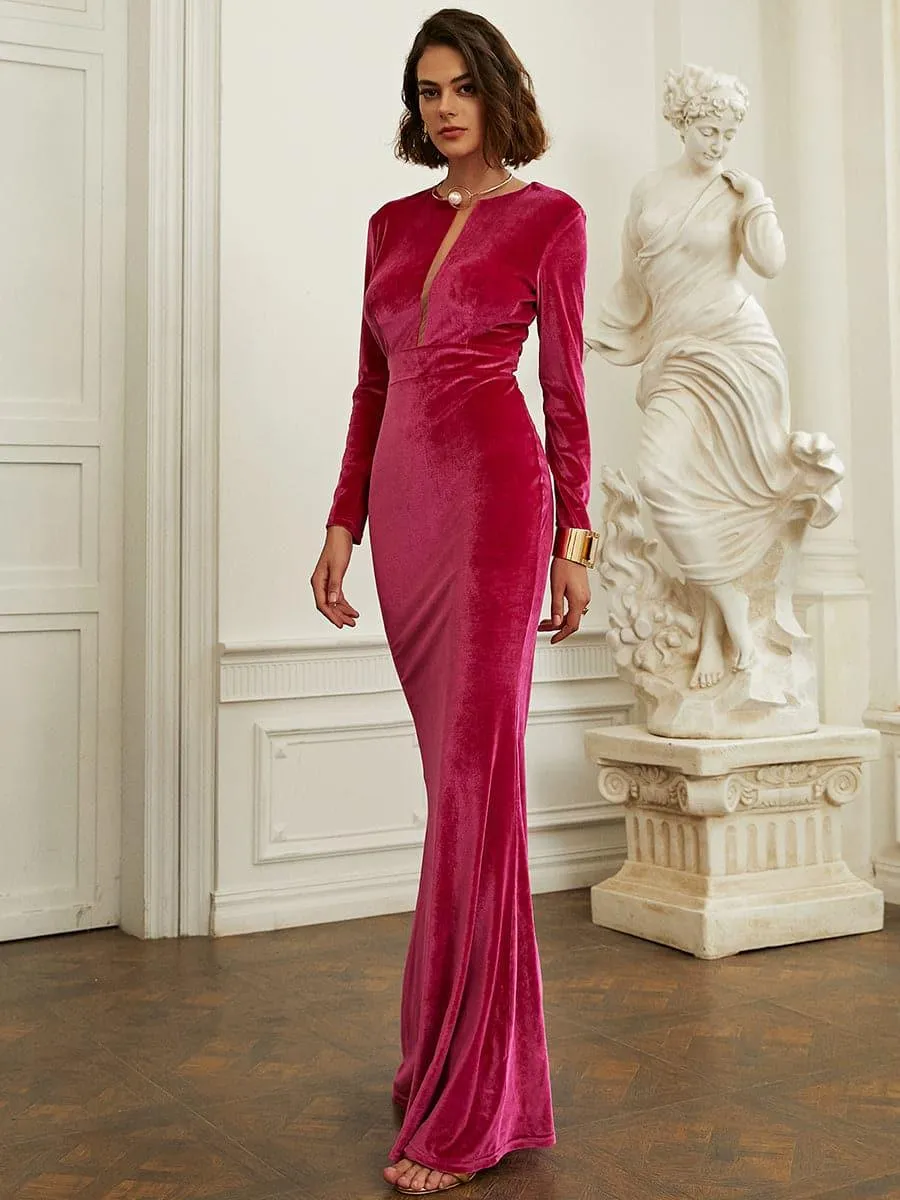 Long Sleeve Velvet Green Evening Dress XJ940