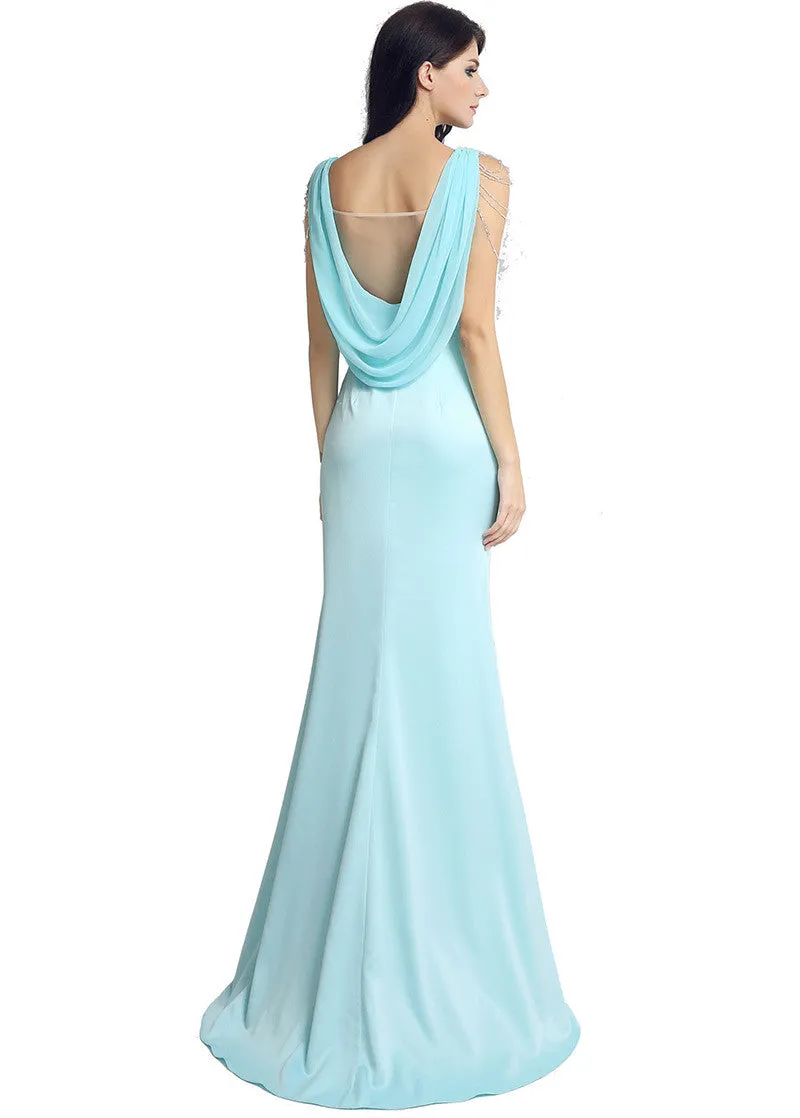 Lycra Illusion Back Evening Dresse
