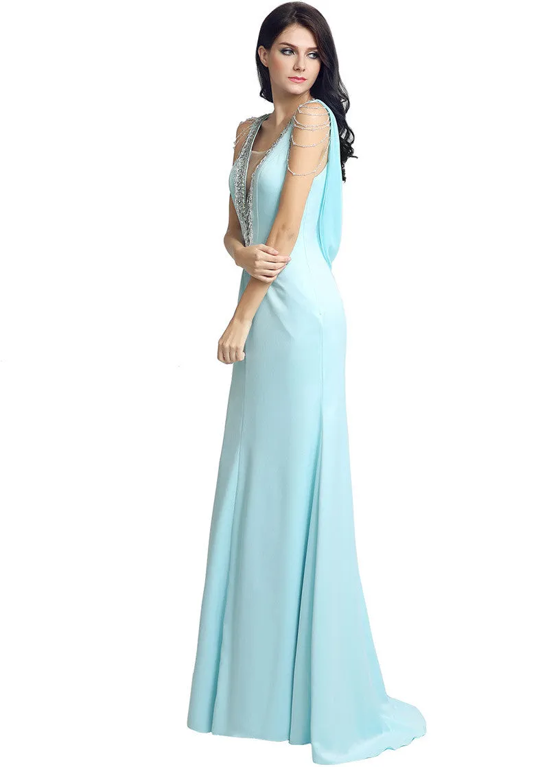 Lycra Illusion Back Evening Dresse