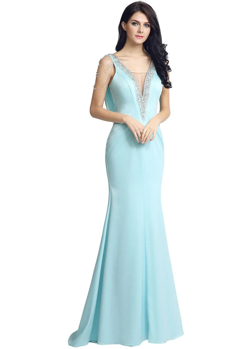 Lycra Illusion Back Evening Dresse