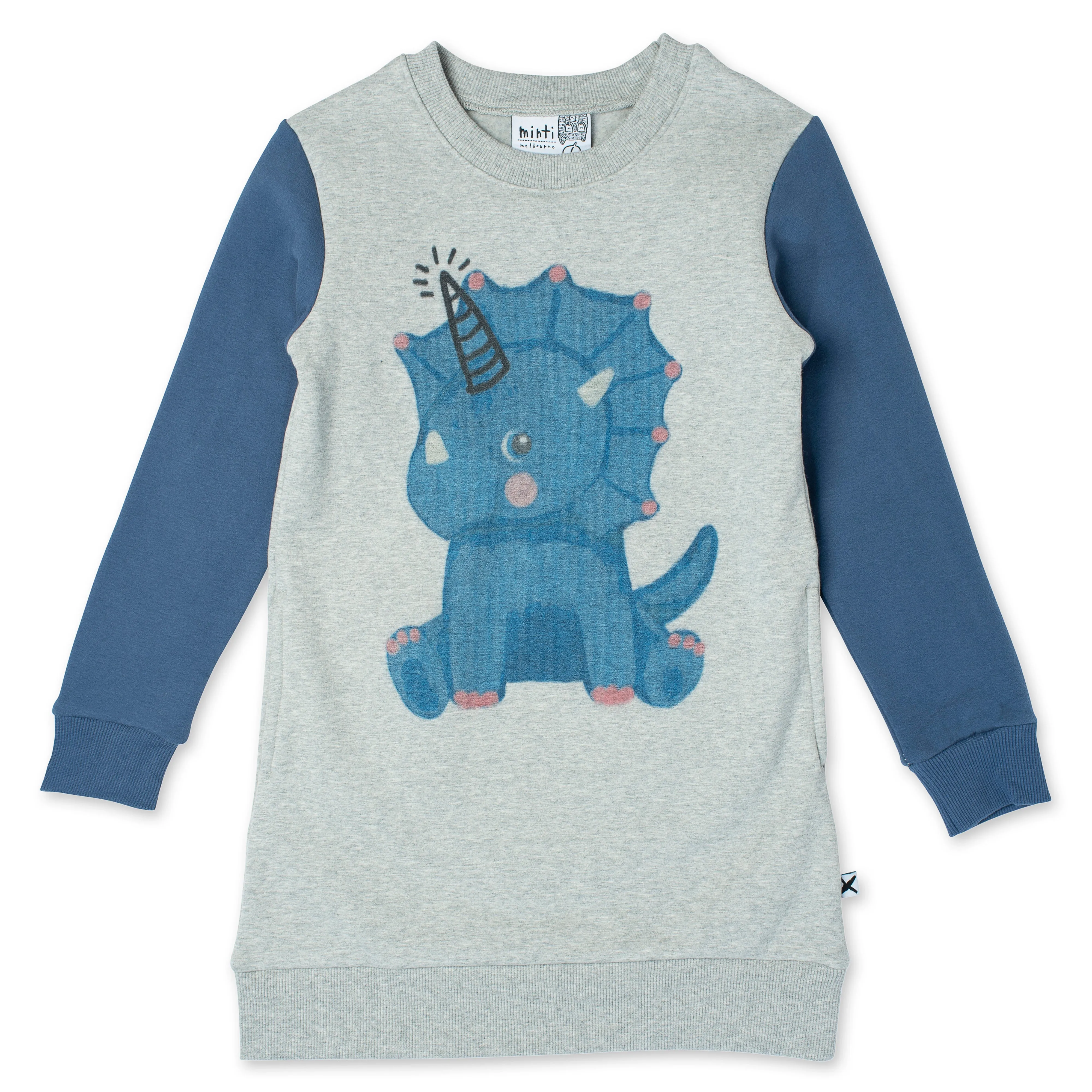 Magical Dino Furry Dress -Grey Marle/Navy