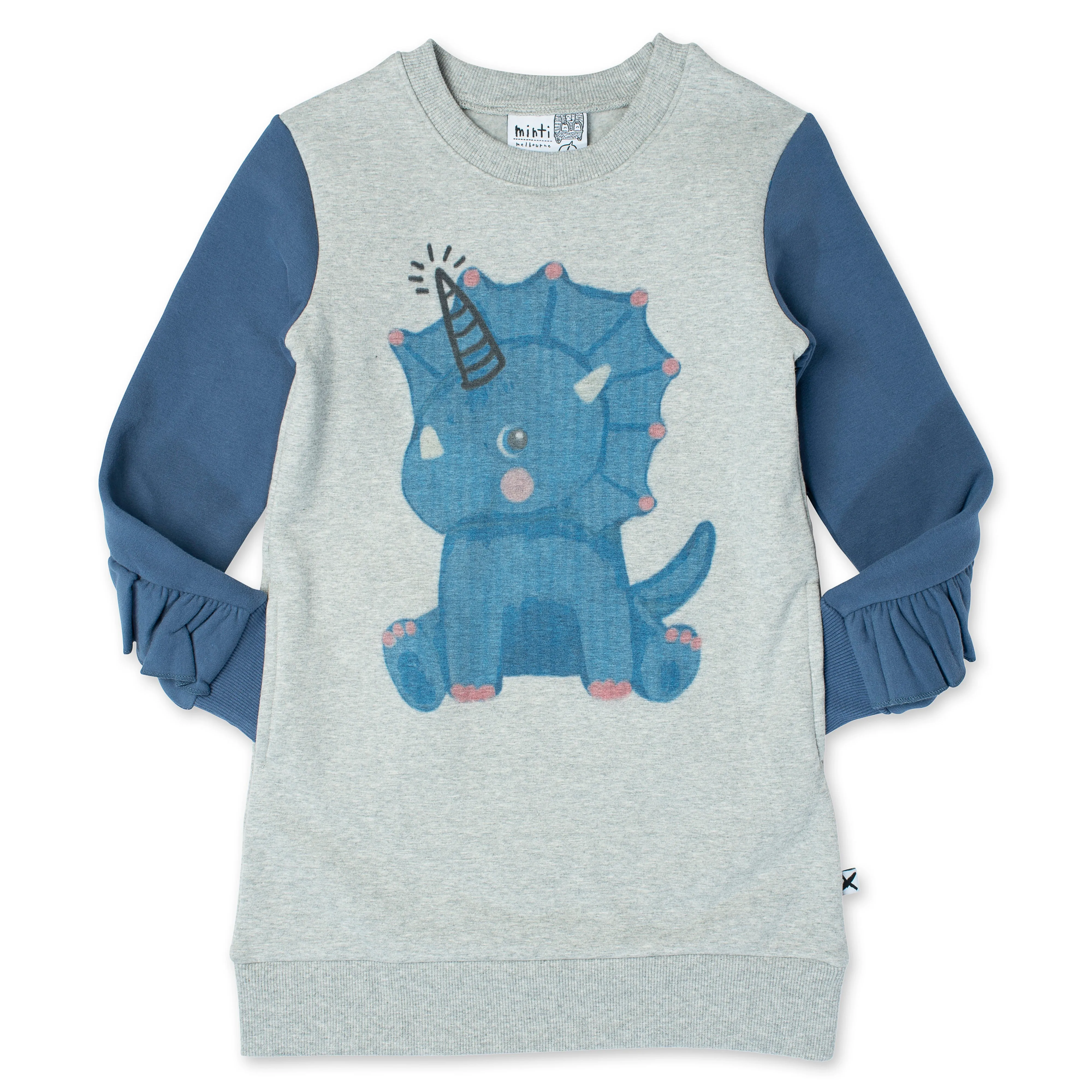 Magical Dino Furry Dress -Grey Marle/Navy