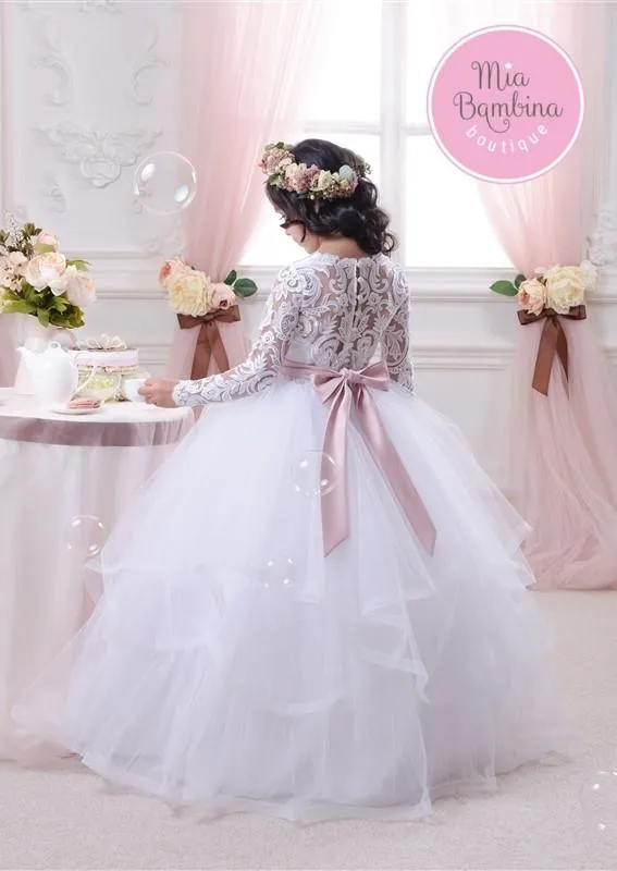 Marcelle White First Communion Dress with Tiered Skirt